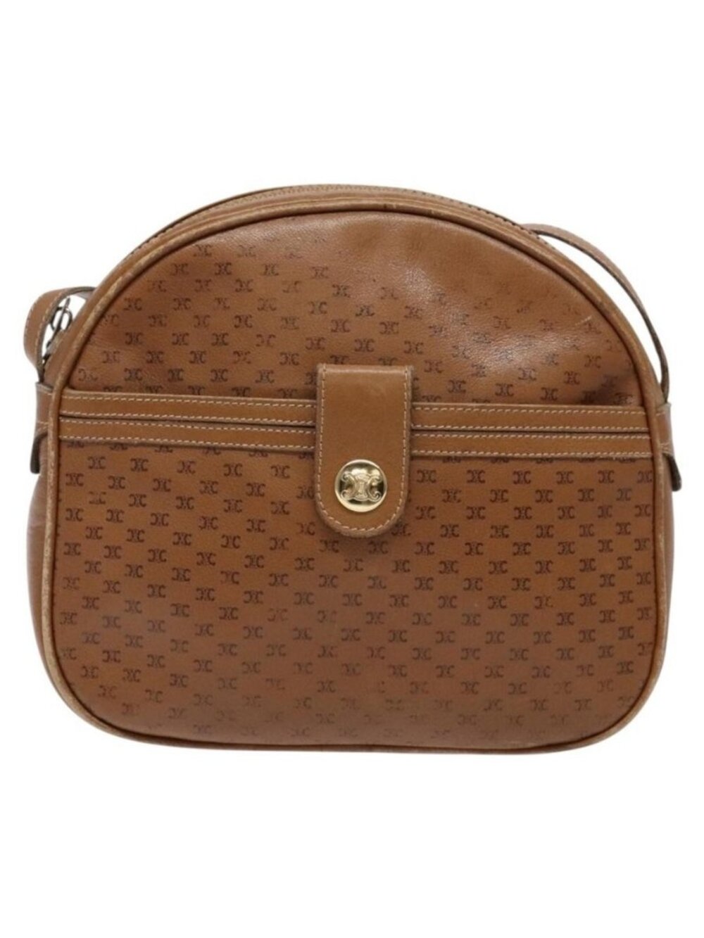 Authentic CELINE Macadam Canvas Shoulder Bag Leather Brown Gold - Picture 5 of 16